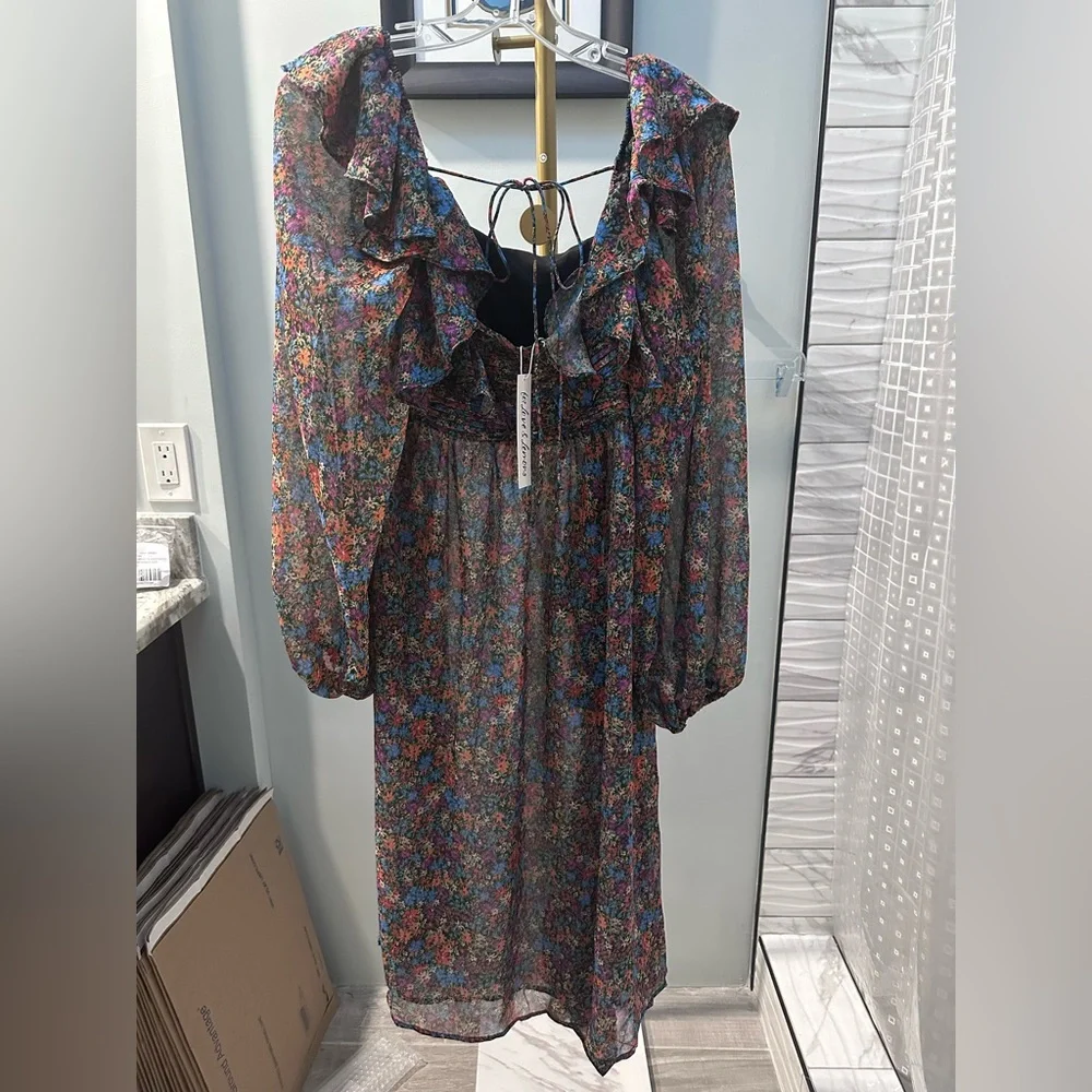 NWT For Love & Lemons Brittany Floral Print Long Sleeve Midi Dress Size M - Picture 11 of 13